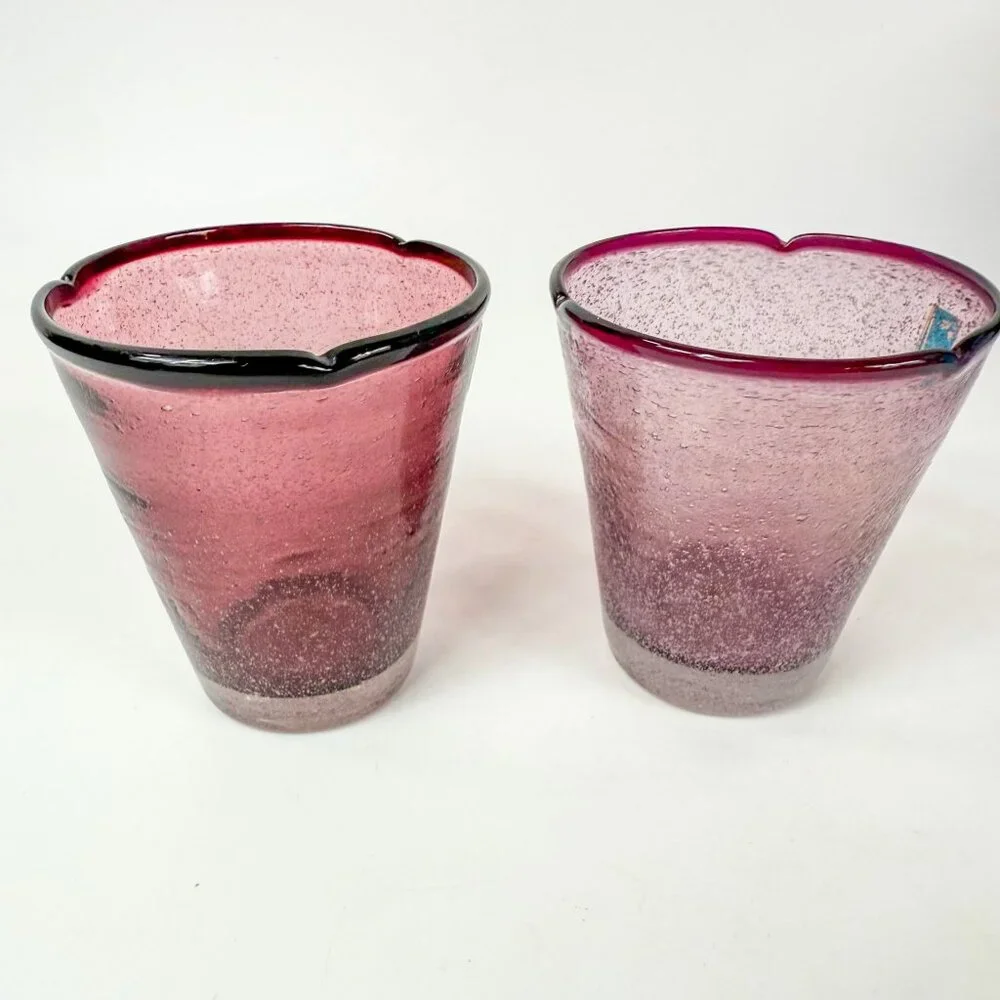 Z Gallerie Amici Provence Purple Amethyst Art Glass Air Bubble Glasses Set Of 2